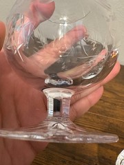 SET(3) VTG Crystal Floral & Criss Cross Etched Brandy Glass 3 7/8″H