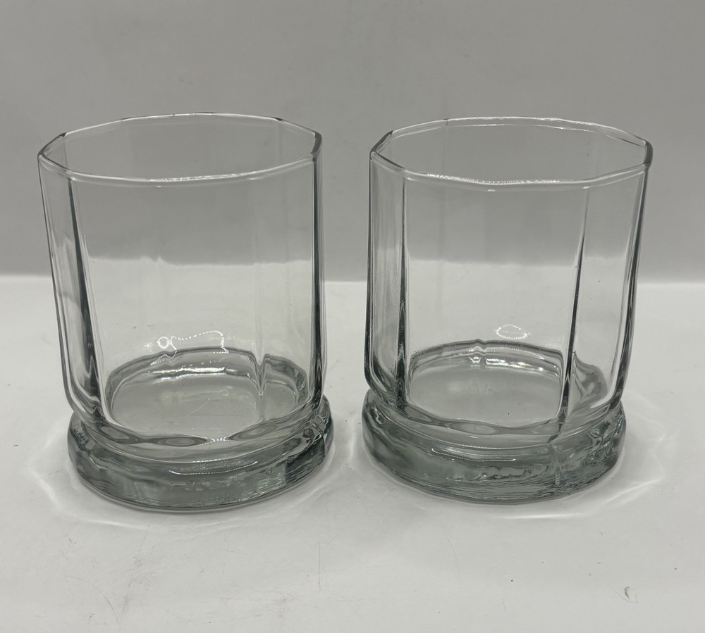 2 Anchor Hocking Essex Clear Double Old Fashioned Set Octagon Drink Tumblers Lot