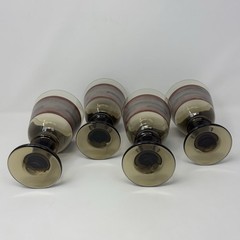 4 Vintage Libbey Glass Nova Brown Burgundy 7”Goblets Tall Drinking Glasses 14Oz.