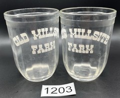 Vintage Old Millsite Farm Clear Glass Juice Tumblers Set of 2 Advertising