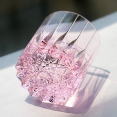 Pink Crystal Glass Rocks Whiskey Glass Popular Glass Cut Clear 8oz For Brandy