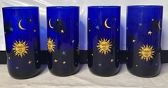 Vintage Set of 4 Libbey Celestial Cobalt Blue Tumbler Glasses 16 oz Very Nice!