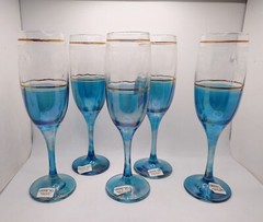 Vtg Cristal Crystal Iridescent Dark Blue Champagne Wine Glass Filigree Gold Trim