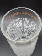2 Mid Century Continental Can Co. Gold Trim White Rooster Eagle Juice Glasses