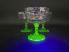 Vintage 3 PC Uranium Glass stem Sorbet Goblet Champagne Sherbet