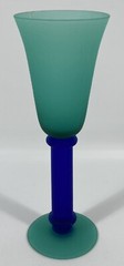 Vtg Frosted Green Cobalt Blue Satin Wine Water Glass Goblet 8 3/4″ Wafer Stem