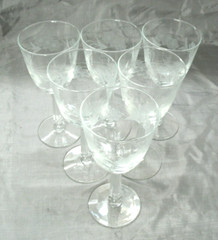 Vtg Libbey 3002-6 Clear Set of 6~7-3/8″ Water Goblets Cut Floral Multisided Stem