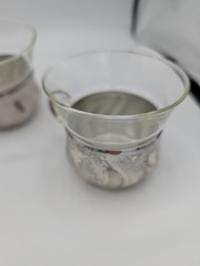 Vtg Borosilicate Glass Cup Set (3) W/ Swirled Metal Base Jenaer Glas Otto Schott