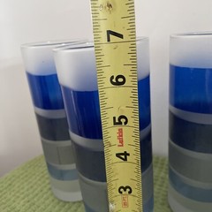 Frosted Collins /Iced Tea Glasses with Glossy Blue Purple and GrittyGrey Bands