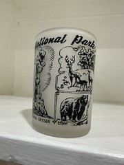 Vintage 1950’s Frosted Souvenir Glass: Yellowstone MCM Hazel Atlas