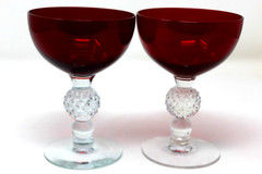 Morgantown Ruby Red w/Clear Glass Golf Ball Stem Goblet 5» Tall Champagne Glass