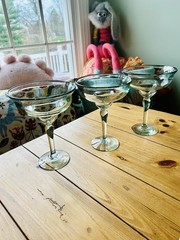 Pottery Barn – Recycled Large Green Glass Margarita Glasses – HTF (Set Of 3)
