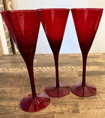 Vintage Ruby Red Art Glass Wine Goblet Long Stem 8.5” 7 oz Replacement 7 Avail