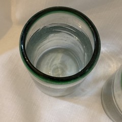 Hand Blown Mexican Drinking Glasses Set Of 2 Clear Emerald Green Rim