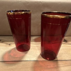 Ruby Glass Tumbler Set of 2 with Gold Rim, Red, 6″ Tall, Glossy Finish