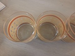 Vintage Cutler Glassware MCM Rocks Glasses Set of 4 22K Gold Cane Wicker Orange