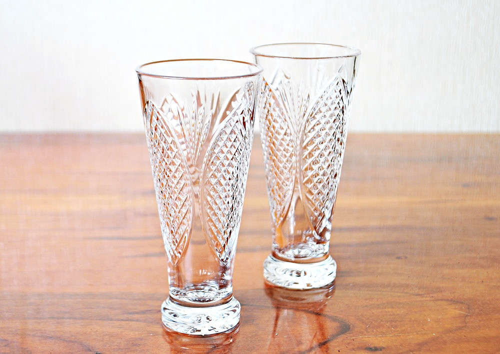 Pair of vintage crystal glasses identified as the «Petal» – soviet vintage 1970s