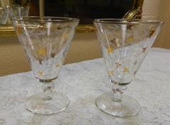 Libbey Etched Royal Fern 22k Gold Gilded 8oz Cordial Glasses MCM Set Of 2