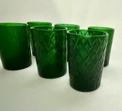 Set of 6 Diamond Cut Emerald Green Crystal Glasses ,Juice Cordial 6oz