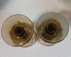Vintage Pair 1970’s Libby Prado Empire Scroll Wine Glasses Smoked Glass Stemware