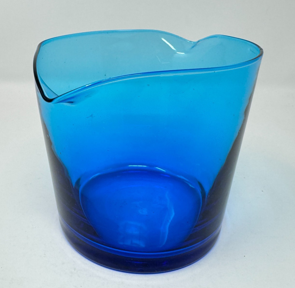 Peacock Blue Blown Glass Wine Glass Rinser 2-Spout Heavy Bottom
