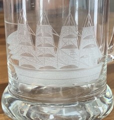 Vintage Toscany Clipper Glass Mugs Set of 3 Etched Ship Hand Blown Nautical