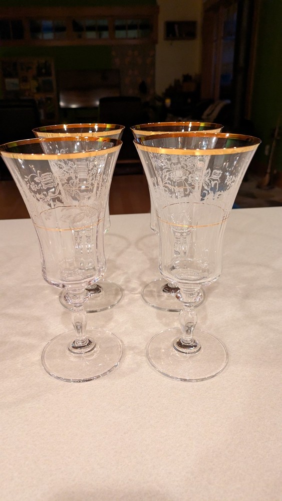 4 Mikasa Antique Lace Iced Tea Goblets Floral Gold
