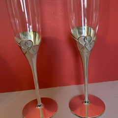 Lenox True Love Flute Pair Silver Heart Champagne Glasses @