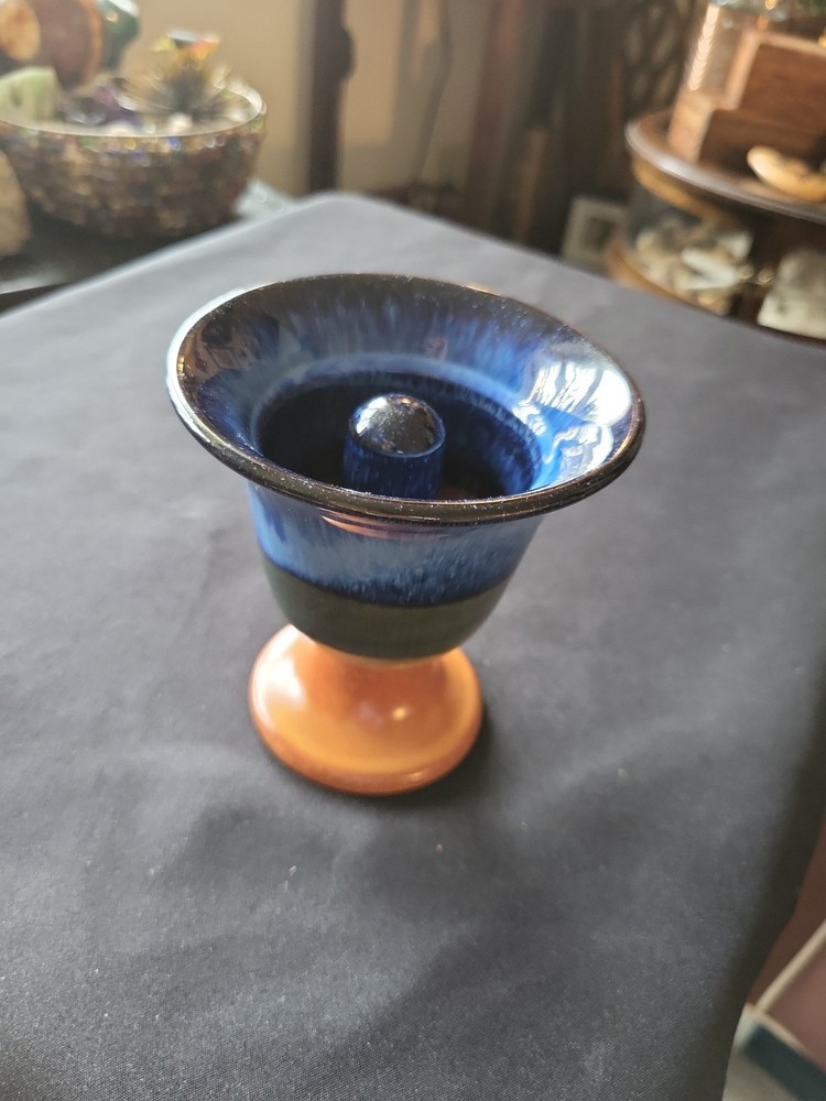 Pythagoras Cup Of Justice Mid Century Danish Blue Green Tan Glase Pre-owned