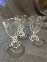 3 Berwick Boopie Anchor Hocking Clear Juice Cordial Glasses Beaded 4.5″ Vintage