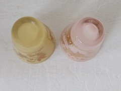 WILLIAM MEIER Half Rocks Glasses 2 Frosted PINK YELLOW Cocktail Glass SIGNED