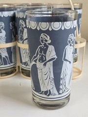 MCM Jeanette Jasperware-style Set Of 6 Blue Greek Hellenic Tumblers Carrier