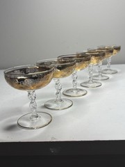 Vintage Crystal Gold Gilded Grapes Twisted Stem Champagne/Sherbert Glasses 6