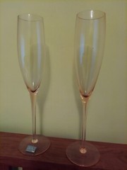 MIKASA CRYSTAL ELITE PINK FLUTED CHAMPAGNE GLASSES. 10 5/8″ MADE IN YUGOSLAVIA
