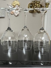 3 Red Wine Glasses Frosted Geometric Art Glass 9oz Swirl Dots Lines 3.25” Stem