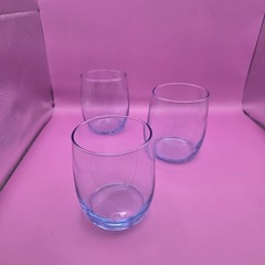Vintage Light Blue Stemless Wine Glasses – Set of 3 – Rounded Roly Poly Tumblers