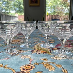Set of 4 Webb England Cut Crystal Champagne Coupe Stacked Geometric Art Deco