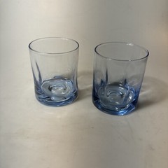 2 BLUE THUMBPRINT DIMPLE ROCKS GLASSES