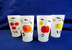3 VTG Bartlett Collins Juice Glasses Hand Painted Fruit +1 READ