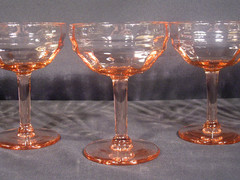 Champagne Tall Sherbet Glasses Pink Optic Bowl Unknown Manufacturer Set of 5