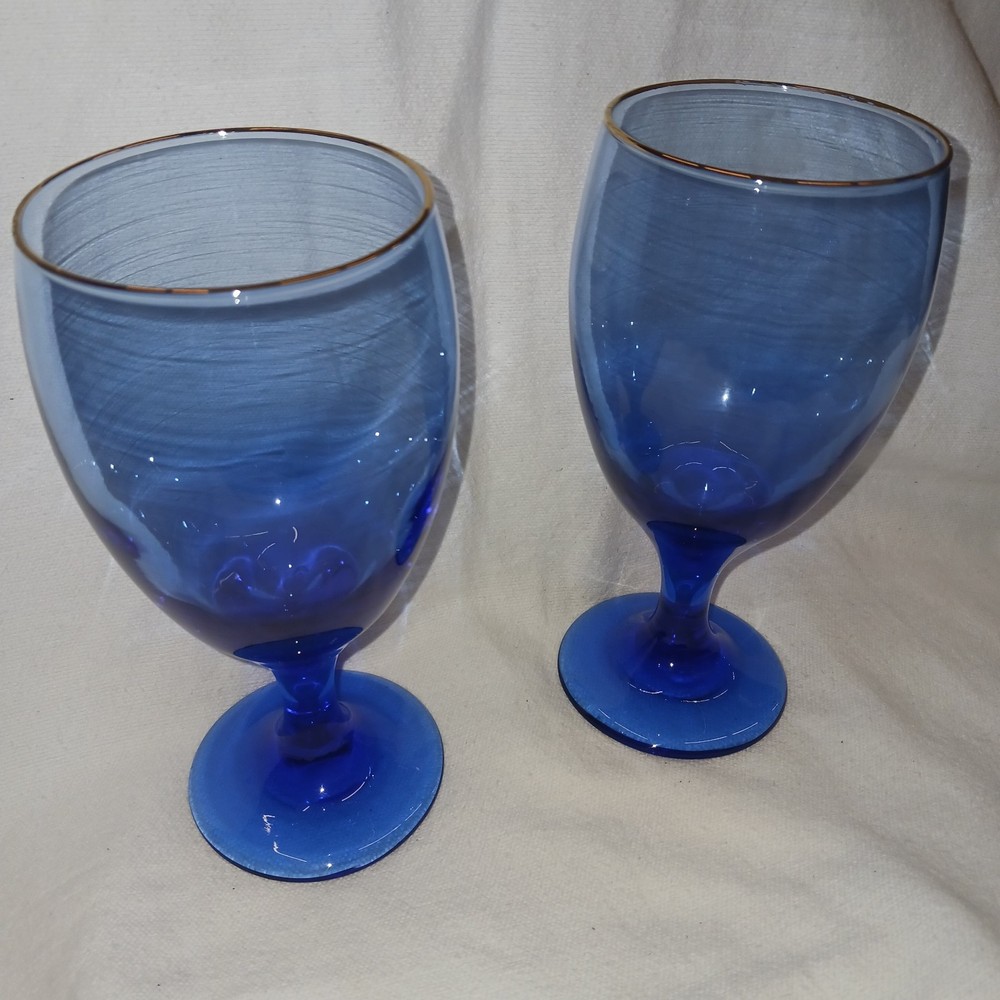 Vintage Libbey Cobalt Blue Wine Glasses Water Goblets. Set Of 2. Brand New