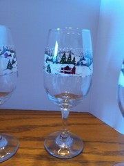 Libbey Currier and Ives Christmas Glass Winter Snow Scene Set Of 4 Vintage