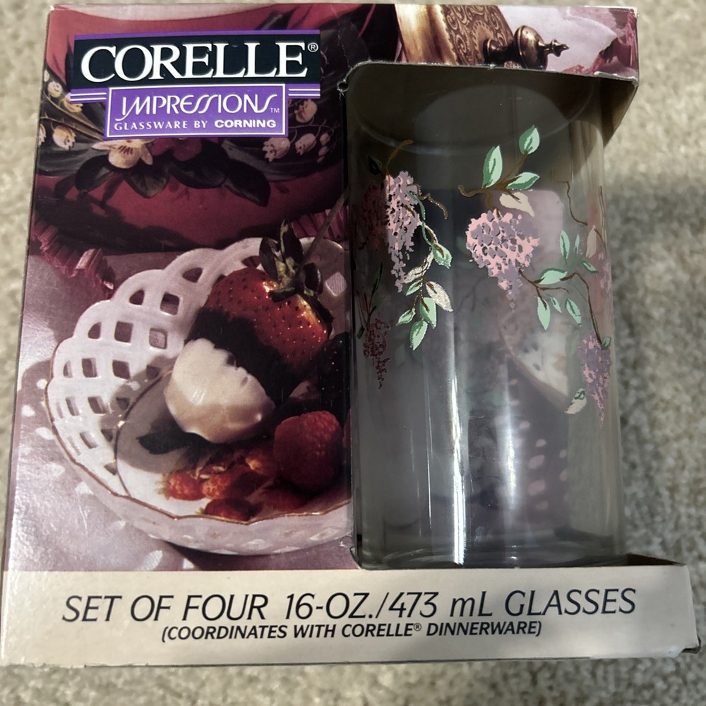 Corelle Impressions Calaway Evasion 16 oz. Drinking Glasses (4) New Wisteria