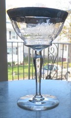 Vintage Elegant Etched Crystal Champagne / Sherbet Stem with Silver Rim