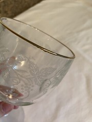 Vintage Indiana Glass Bartlett & Collins White Grape/Leaf Gold Rim Water Goblet