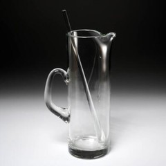 Vintage Martini Cocktail Water Pitcher Stirrer Sleek Modernist Clear Glass 11.5″