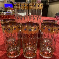 Mid-Century Modern 1950s Culver King’s Rowe 22k Gold High Ball Glasses-Set of 6