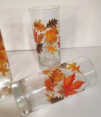 Set Of 4 – Libbey Crisa “Autumn Leaves” Tumblers Glasses 14 Oz
