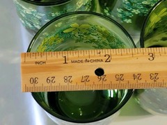 Vtg Green Glass Tumblers Daisy Floral 9 oz Heavy Bottom Set of 8 Retro
