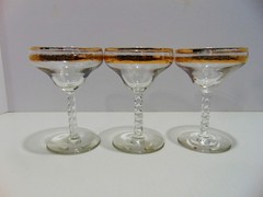 3 Libbey 3700-4 Liquor Cocktail Sherbet Glasses Gold Laurel Band Twisted Stem